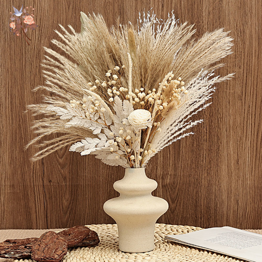 Dried Pampas Bundle - 40 個の乾燥ススキの葦ヤシの葉バンドルボヘミアンシックな家の装飾天然花ベビーブレスブーケカントリーアレンジメント