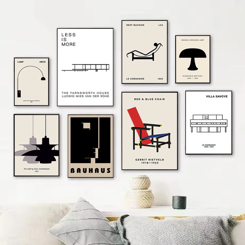Interior Design Layout - クラシックファーンズワースハウスバウハウスデザイン抽象建築ポスターキャンバス絵画壁アート写真ホームインテリア装飾