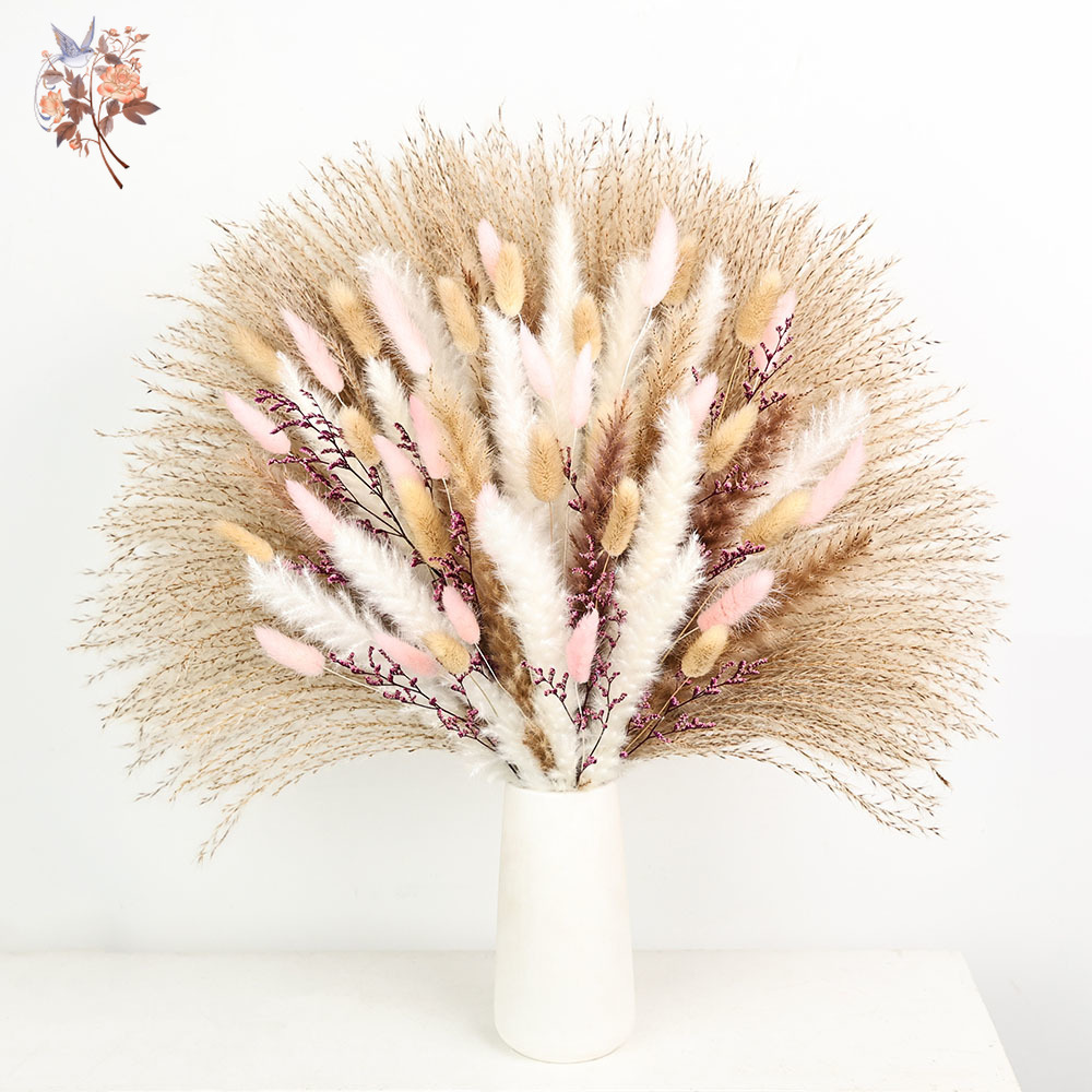 Dried Pampas Bundle - ふわふわパンパスウサギの尾草ピンクドライフラワーバンドルホームガーデンパーティー装飾 DIY フローラルアレンジメントクラフトカップルギフト