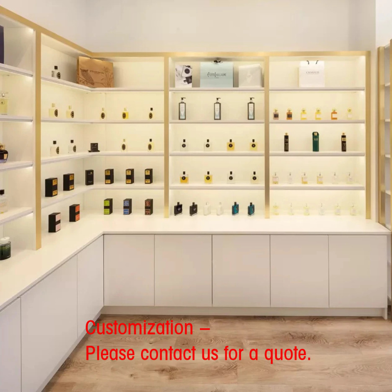 Interior Design Dubai - ドバイ高級香水店インテリアデザイン装飾ディスプレイラック化粧品木製エッセンシャルオイルディスプレイウォールシェルフC