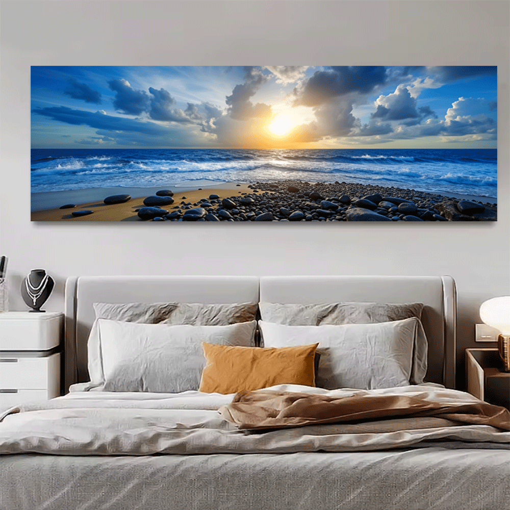 Interior Design Layout - 1PC-キャンバスポスター非フレーム化された海の夕日ビーチパノラマ海岸風景アート壁装飾キャンバスプリントホームインテリアデザイン夏