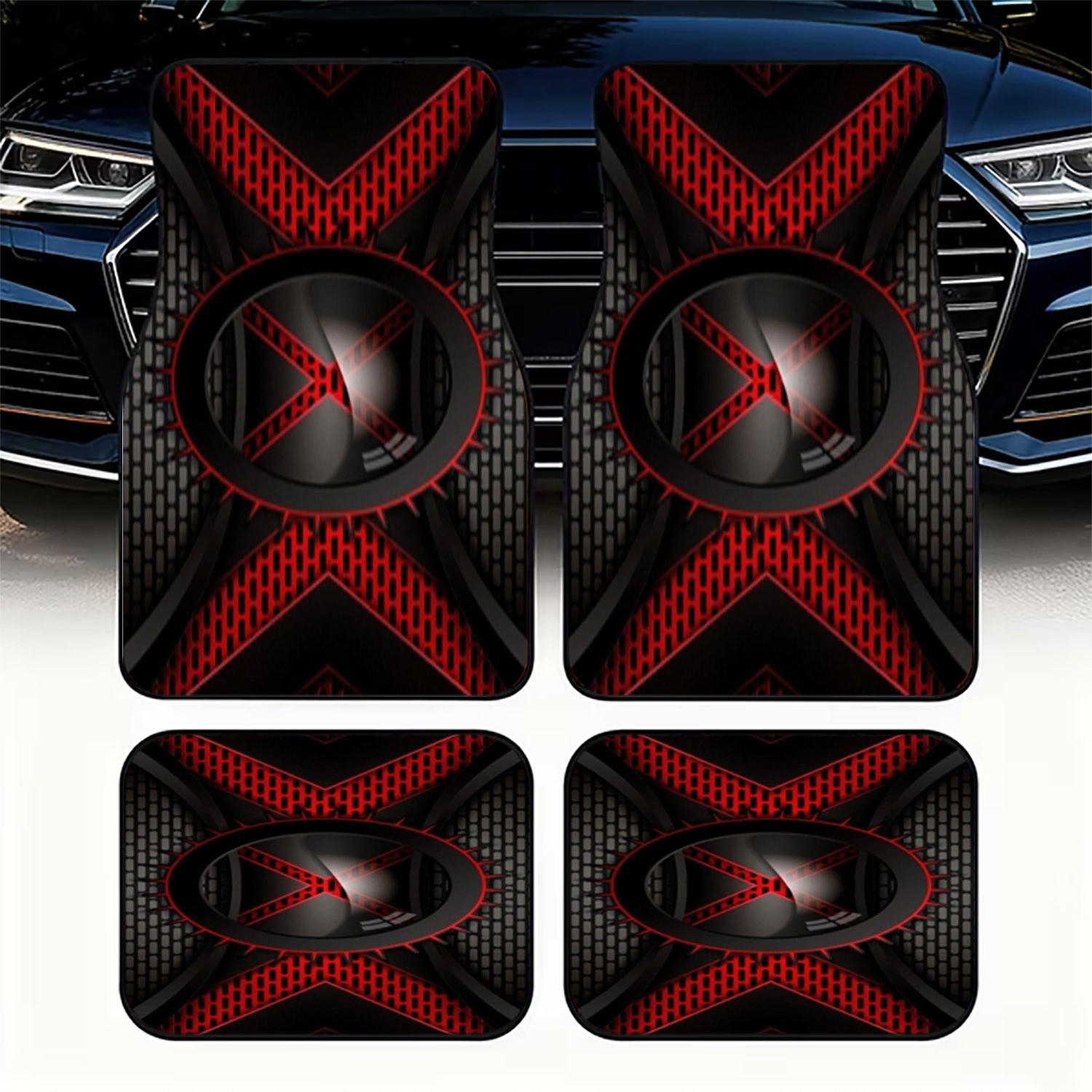 4枚セット 車用フロアマット、ブラック＆レッドの未来的なデザ - Interior Design Industrial Style のレビューと価格