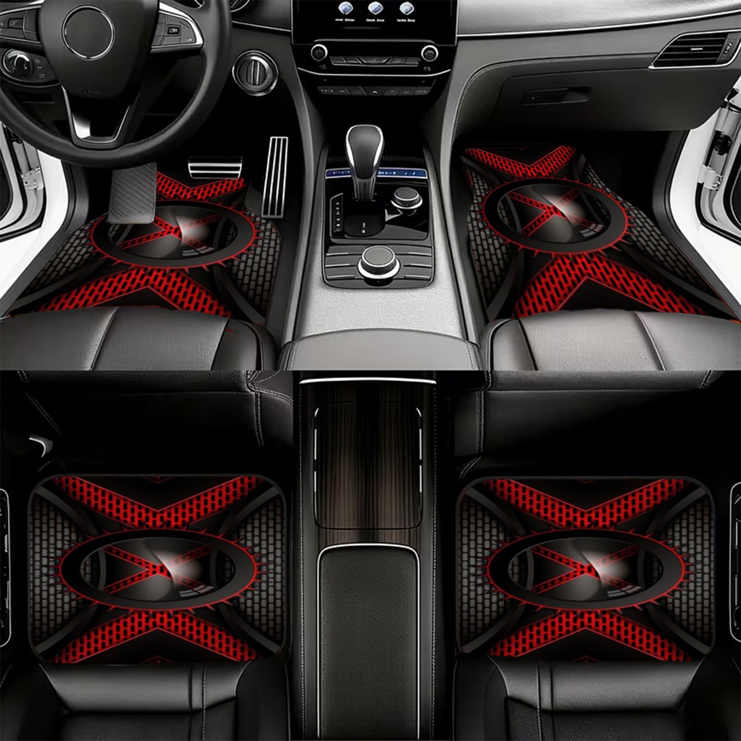 4枚セット 車用フロアマット、ブラック＆レッドの未来的なデザ - Interior Design Industrial Style のレビューと価格