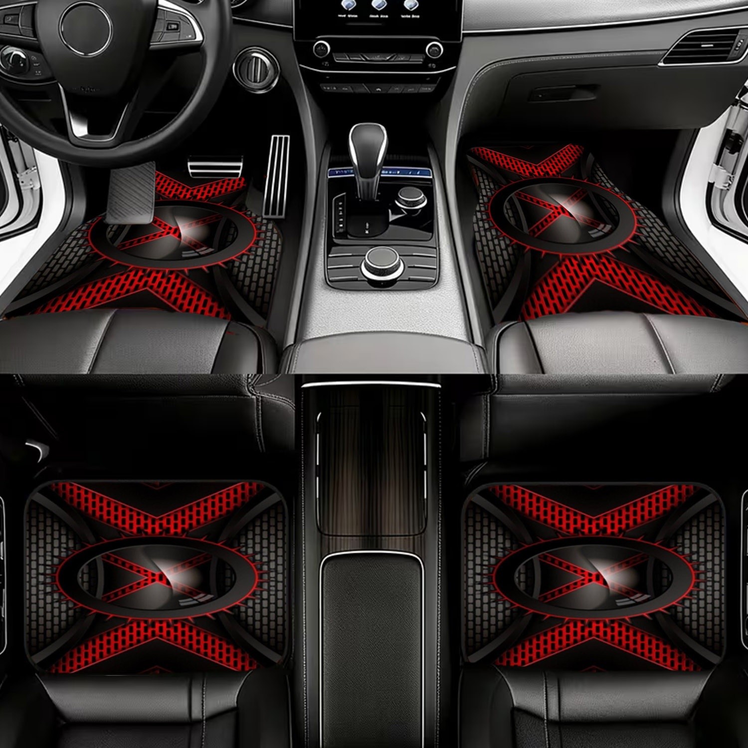 4枚セット 車用フロアマット、ブラック＆レッドの未来的なデザ - Interior Design Industrial Style のレビューと価格