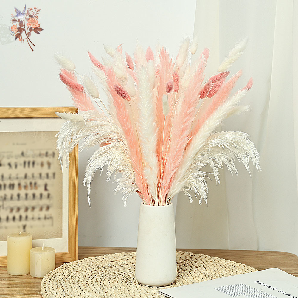 62 個ホワイトリードピンクウサギの尾草花束北欧ホームドライ - Dried Pampas Bundle のレビューと価格
