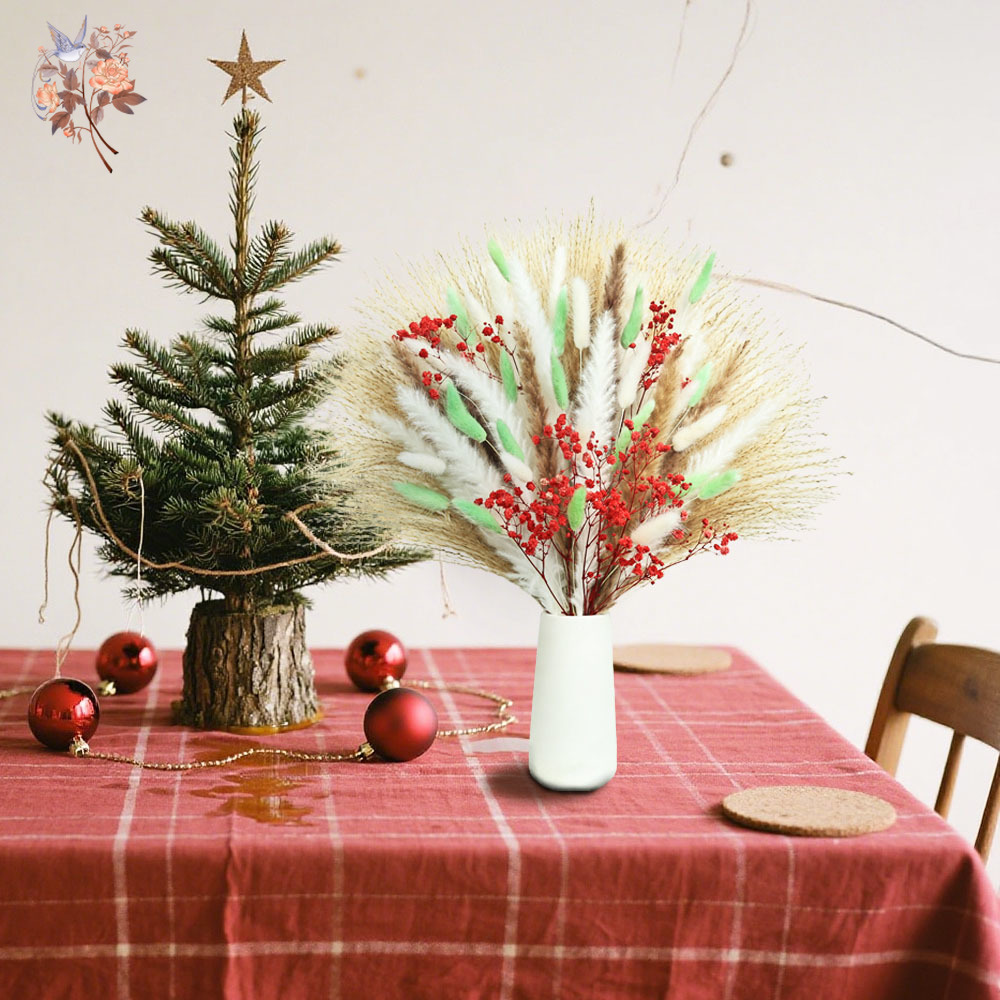 70本のふわふわした緑と赤のパンパスグラスの束、クリスマスの - Dried Pampas Bundle のレビューと価格