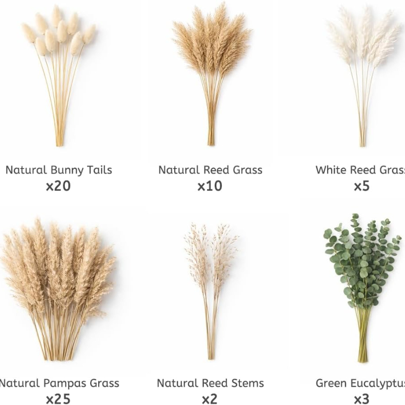 65個入り DIY ナチュラルドライフラワーバンドル パンパ - Dried Pampas Bundle のレビューと価格