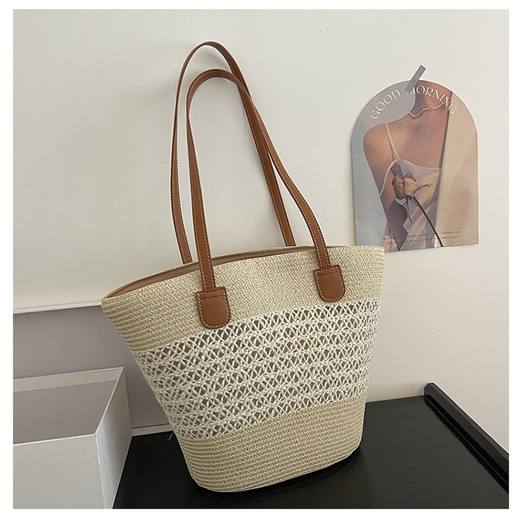 わら編みバスケットハンドバッグ女性の大容量ショルダーバッグフ - Interior Design Bali のレビューと価格
