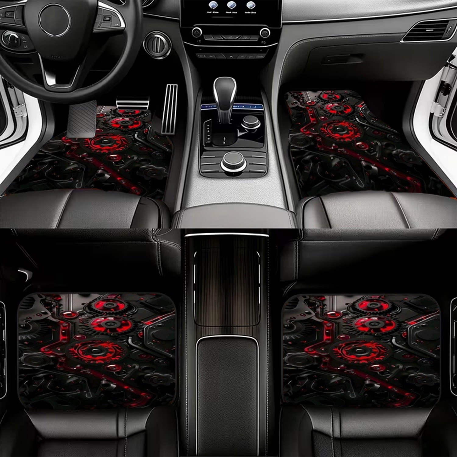4枚組 車用フロアマット、未来的な黒と赤のメカニカルスタイル - Interior Design Industrial Style のレビューと価格