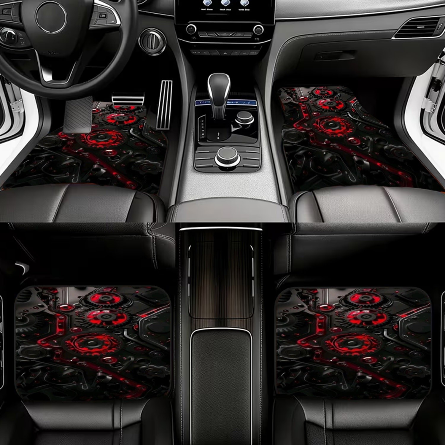 4枚組 車用フロアマット、未来的な黒と赤のメカニカルスタイル - Interior Design Industrial Style のレビューと価格